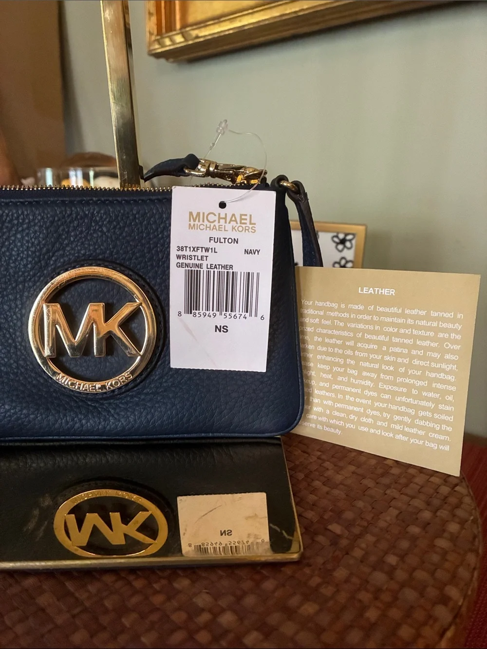 Michael Kors Fulton Navy Blue Pebbled Leather Wristlet NEW